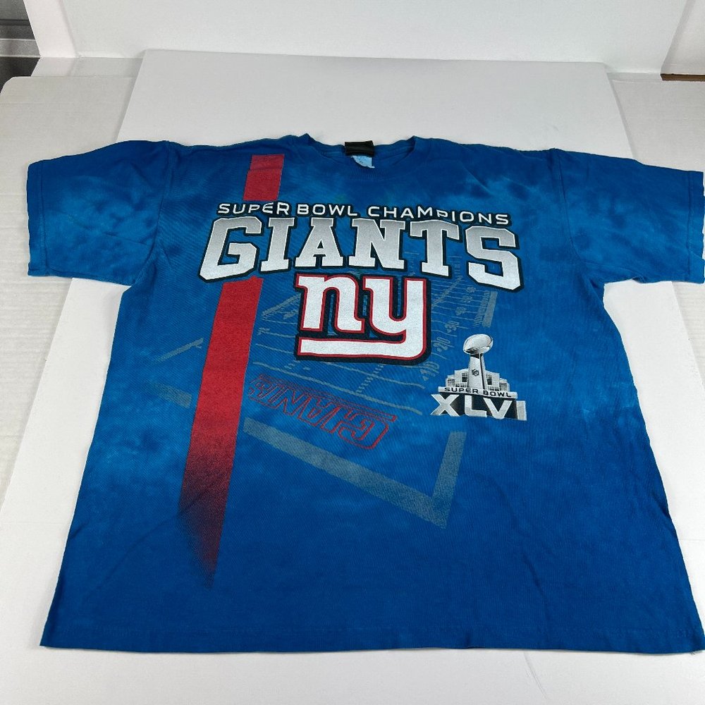2012 Super Bowl XLVI Champs New York Giants Shirt Large Blue Short Sleeve Tee